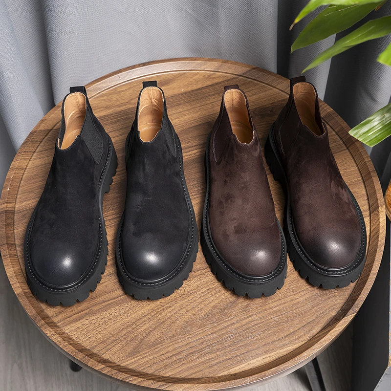切尔西靴男真皮厚底时尚一脚蹬短靴英伦磨砂皮马丁靴潮秋冬季男鞋