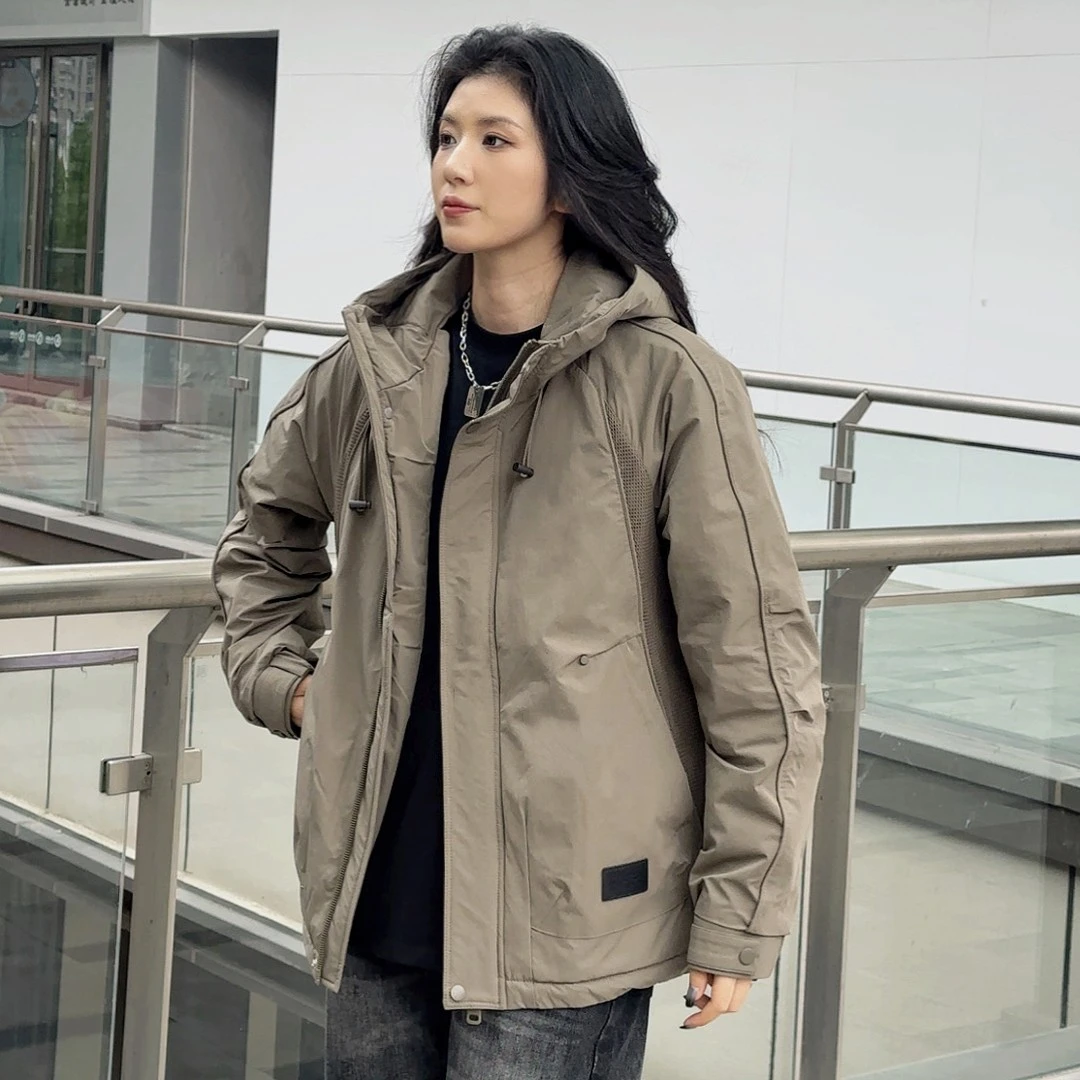 秋冬连帽工装外套棉服男宽松防水冲锋衣百搭拼接加厚二棉外套