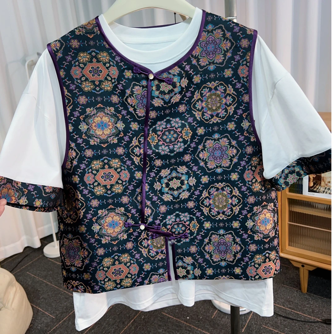 老宋锦暗宝香马甲上衣女春夏新款坎肩