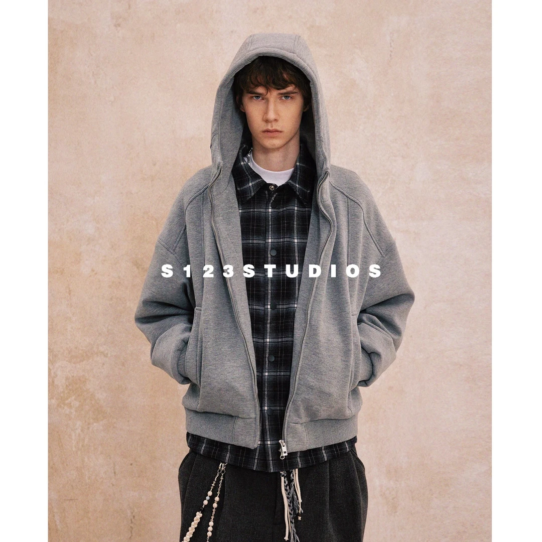 90白鸭绒冬季新款格子拼接连帽羽绒服外套宽松休闲开衫棉衣