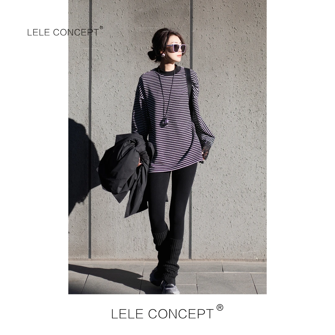 LELE CONCEPT丨新款时装洋气高级设计款条纹T恤TX051