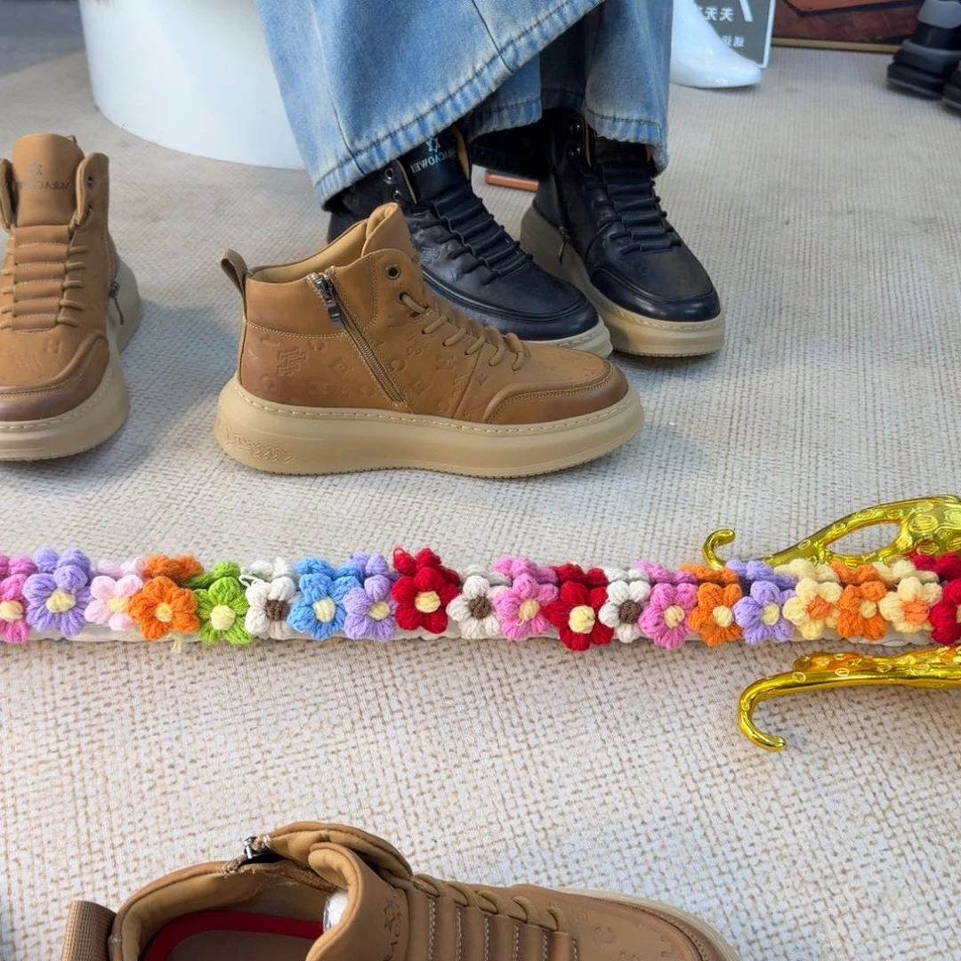 头层牛皮2025男士秋款真皮小白鞋印花休闲鞋男款潮流百搭