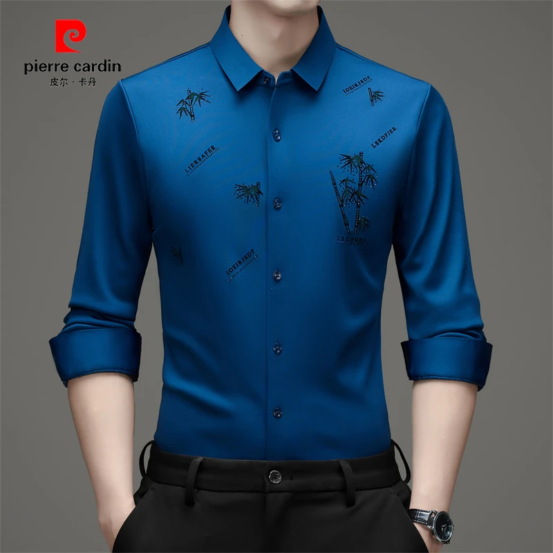 皮尔卡丹正品男士长袖衬衫休闲无痕抗皱中年秋冬加绒加厚保暖衬衫