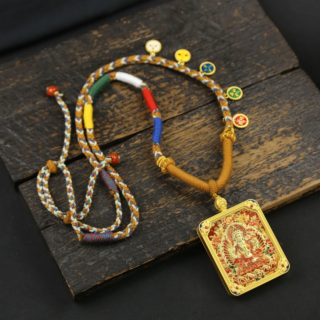守护神唐卡本命佛文殊菩萨项链十二生肖吊坠双面立体佛牌五台山