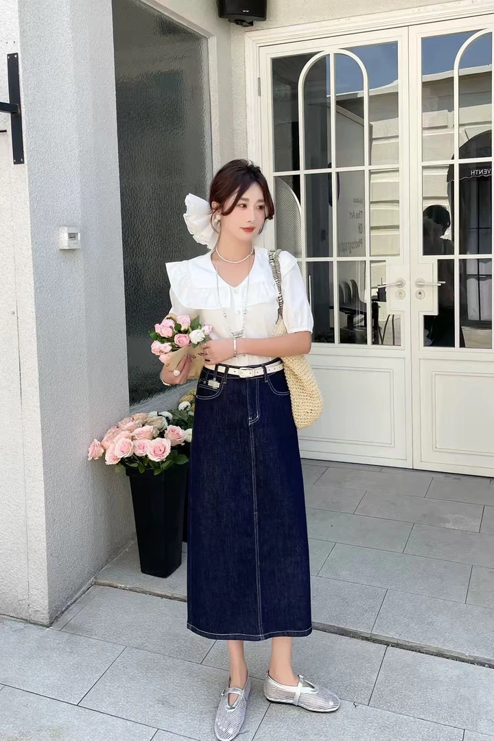 【明媚夏日～】夏款高腰A字开叉牛仔裙～只做杭州货