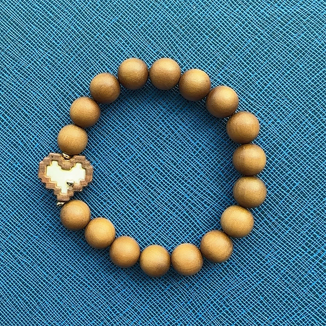 老山檀10mm嵌牙心形款手串