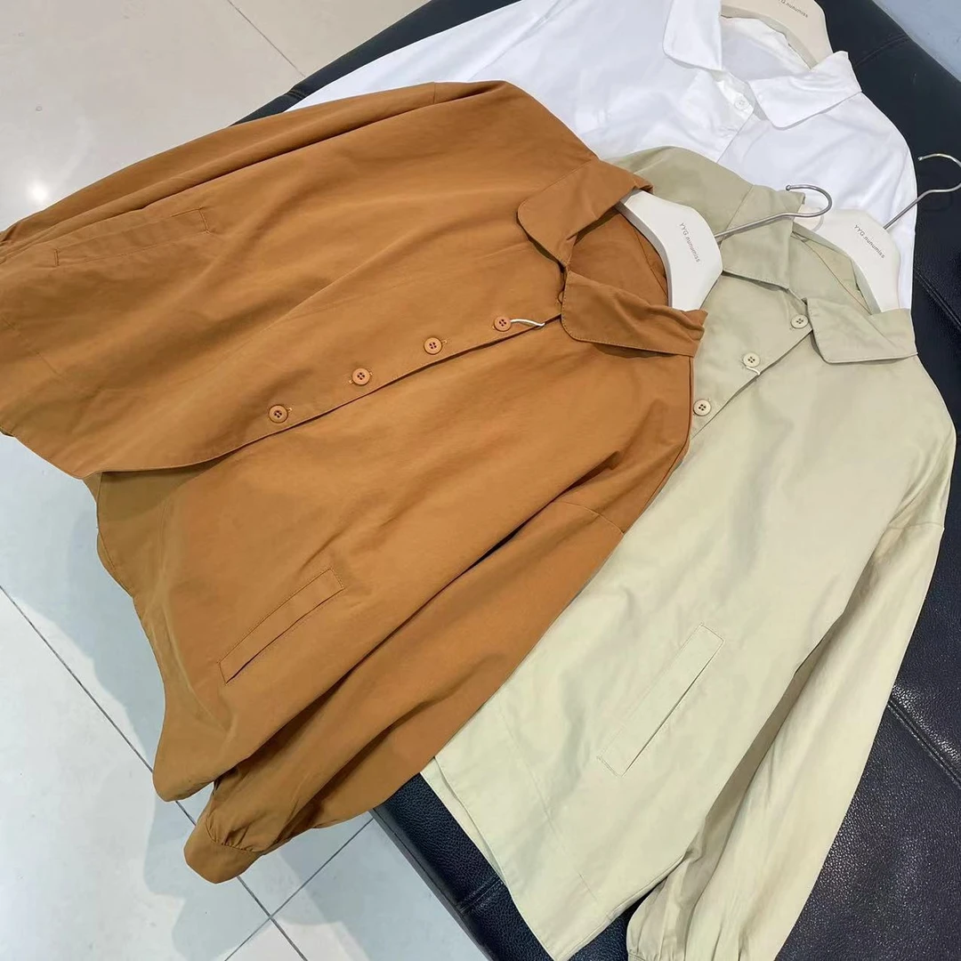 CS006春装新款宽松全棉弧形下摆包边衬衫女士