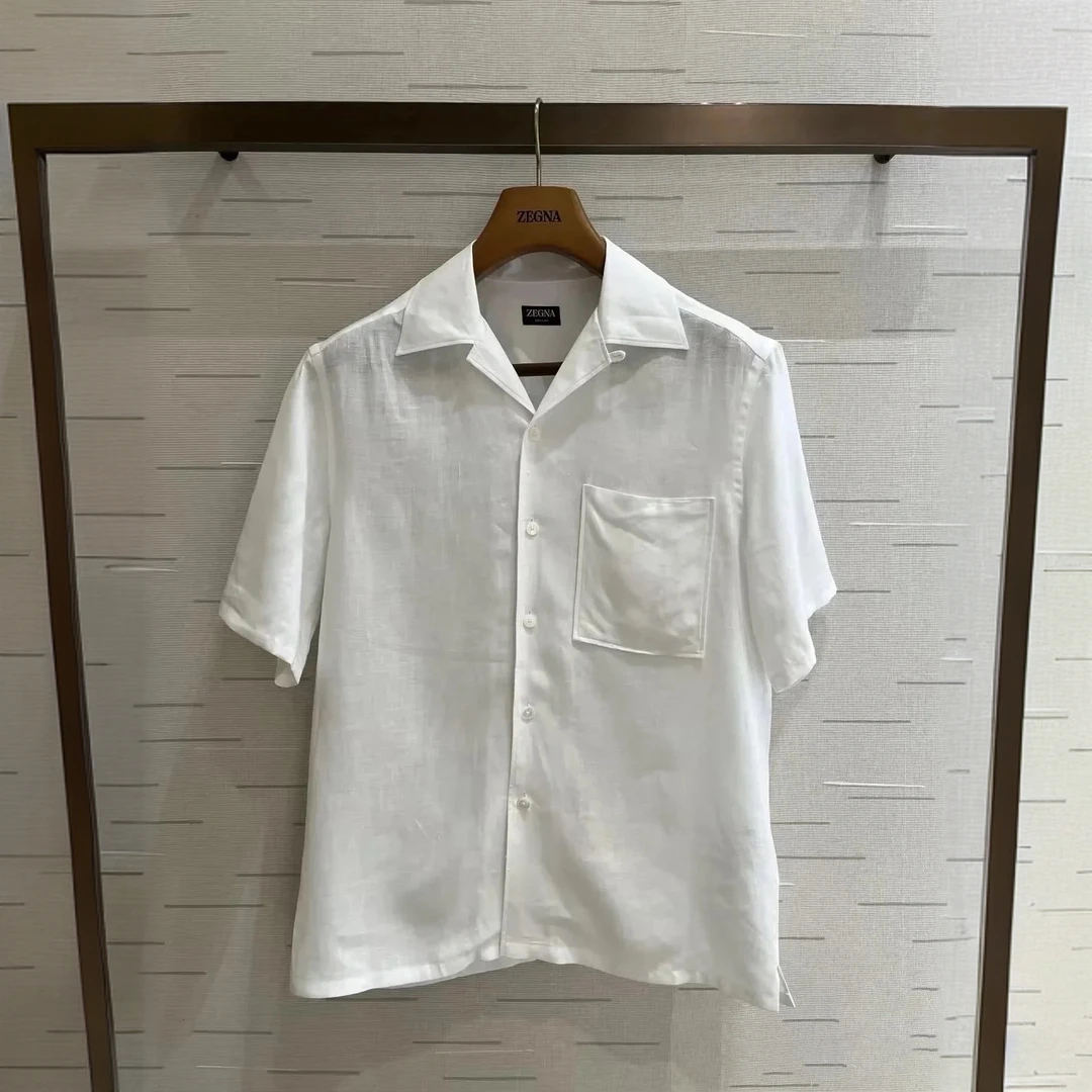 杰家* 经典老钱风亚麻混纺古巴领夏季男士休闲短袖衬衫5489