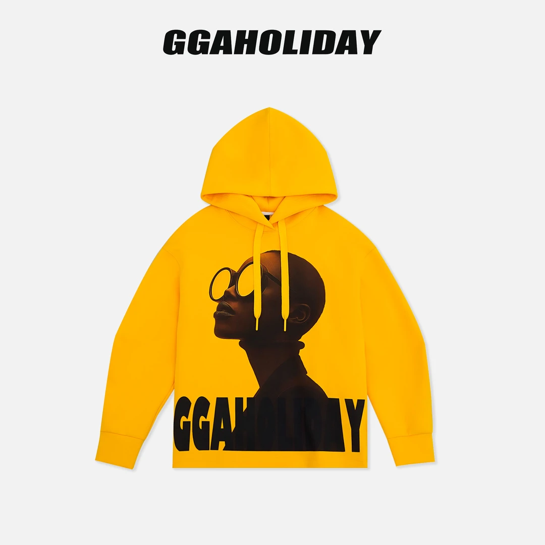 GGAHOLIDAY秋冬时尚休闲宽松潮流长袖百搭连帽黄色卫衣-154002