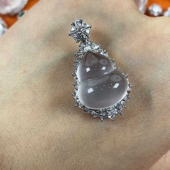 石英质玉银S925镀金镶嵌颈饰