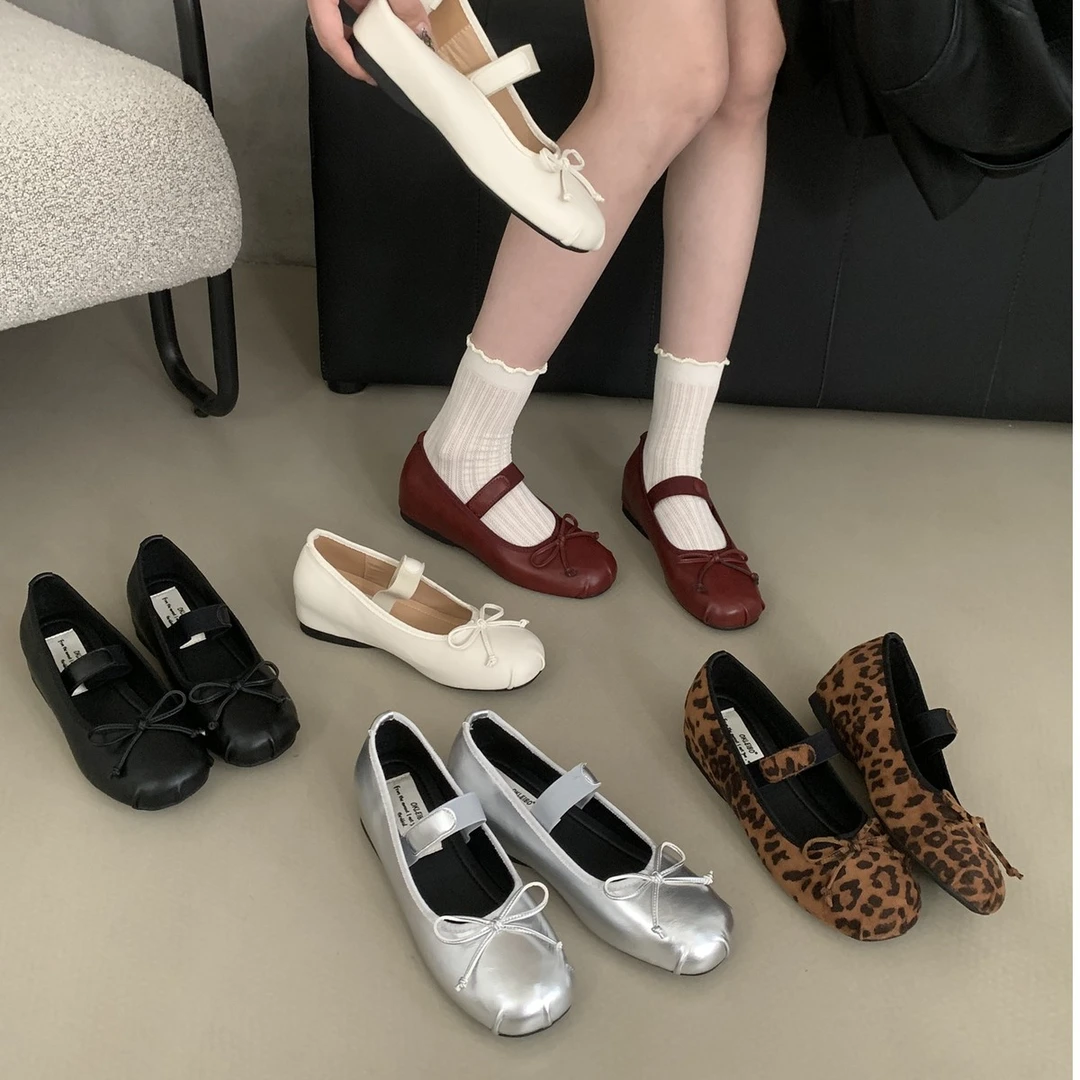 妈妈鞋夏季内增高银色复古浅口单鞋女春秋季新款韩版法式蝴蝶结豹