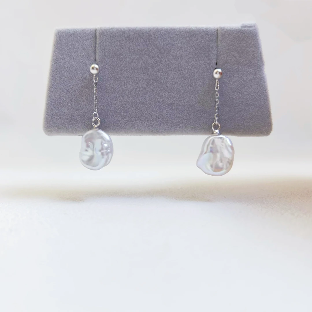 特选极光油亮淡水无核大花瓣碎银子珍珠耳饰S925银 多样性发一