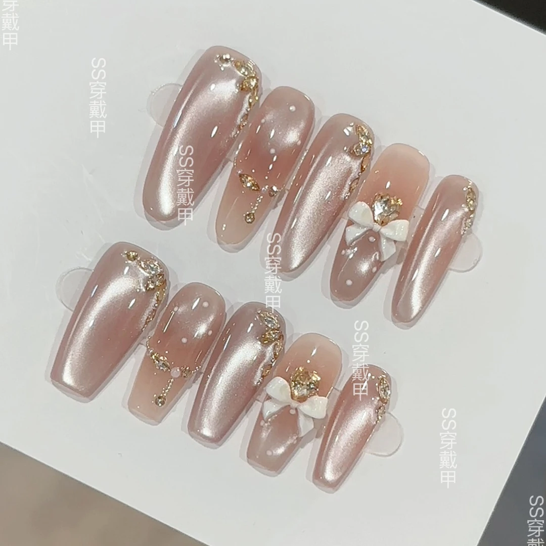 【千金玛德琳】轻奢显白纯手工穿戴甲光疗渐变纯欲四季流行10片装