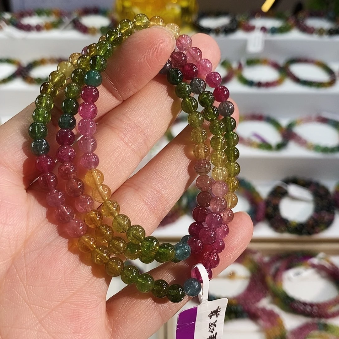 碧玺未镶嵌手链G2135三圈颜色微差