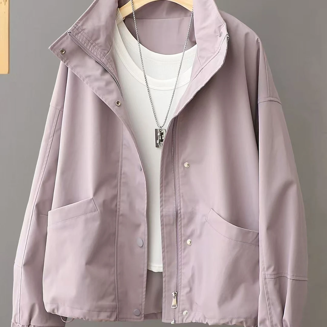 女轻职风纯色防风立领短外套女士外套休闲