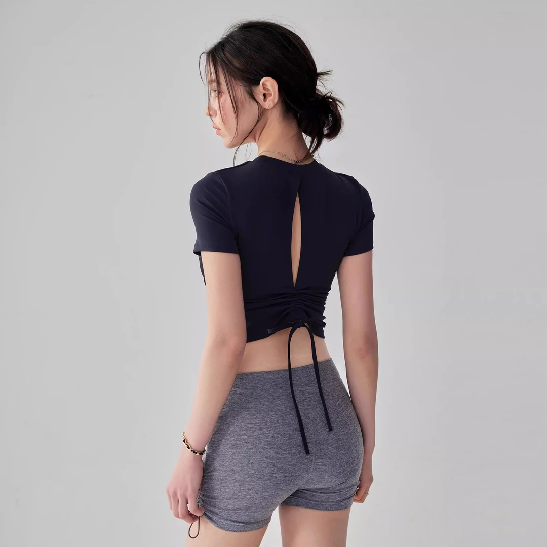 2025新款瑜伽服女带胸垫普拉提训练短袖健身上衣夏季跑步运动T恤