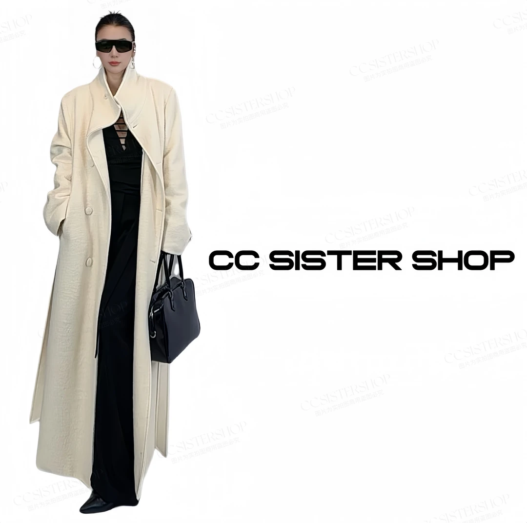 CC SISTER SHOP【苍山赴雪】宽松慵懒腰带立领圈毛羊毛羽绒大衣