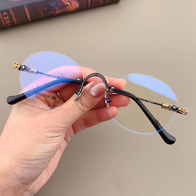 小众款无框眼镜男女式复古近视镜架素颜时尚变色高清防蓝光护目镜