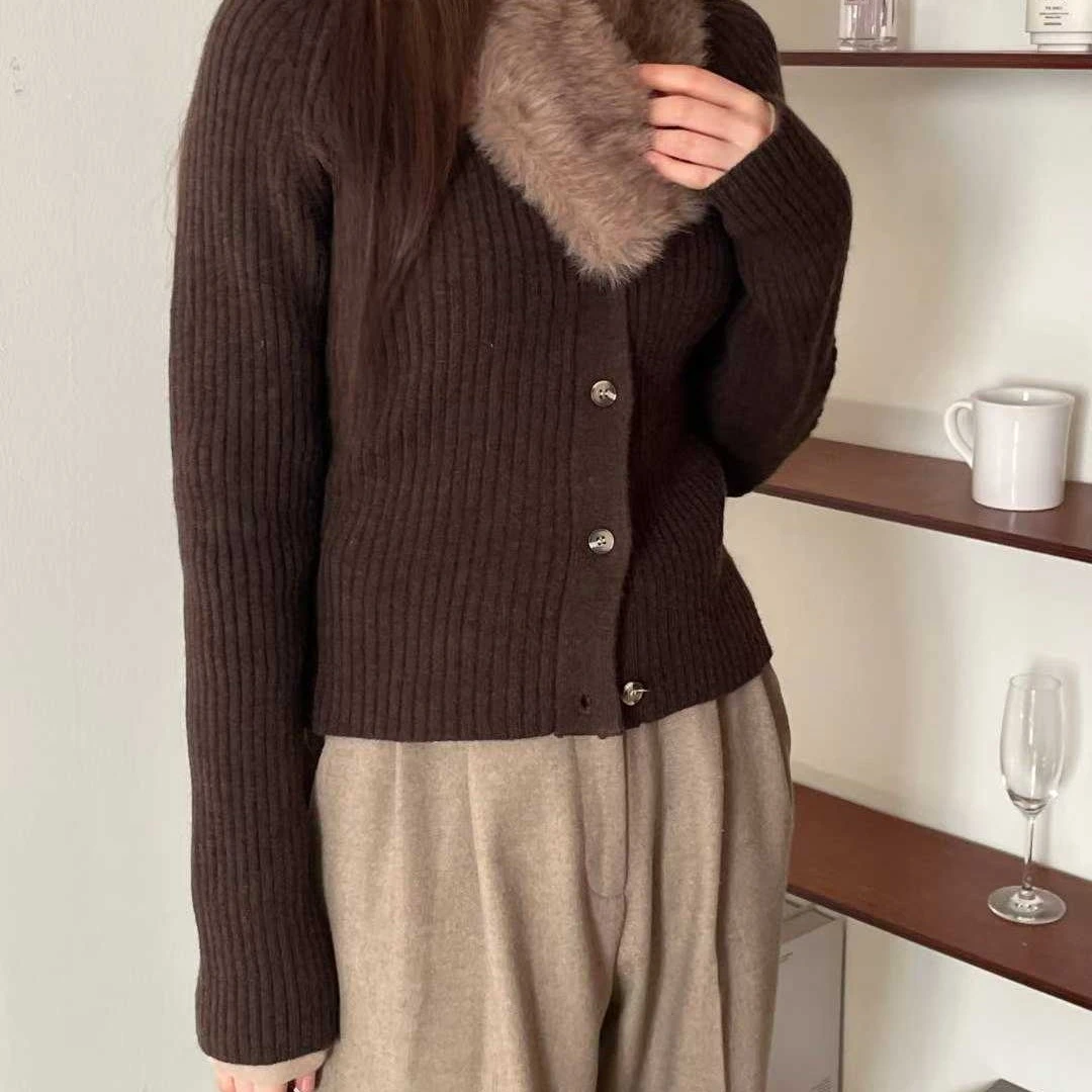 4E17韩系秋冬含针织开衫外套时尚百搭-NO退换 接受再拍