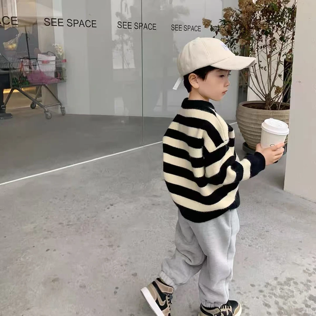 L196韩版条纹加厚加绒针织毛衣