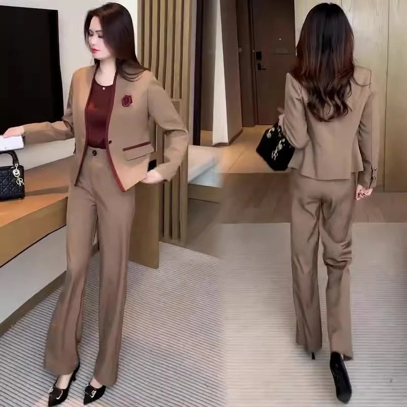 时尚套装女2025春季新款洋气质显瘦减龄长袖外套阔腿裤休闲两件套