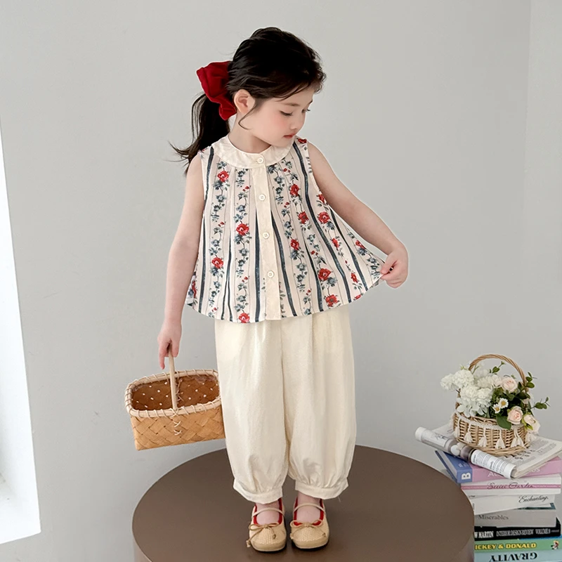 女童碎花衬衫套装2025新款儿童夏装韩版洋气女宝宝夏季时髦两件套