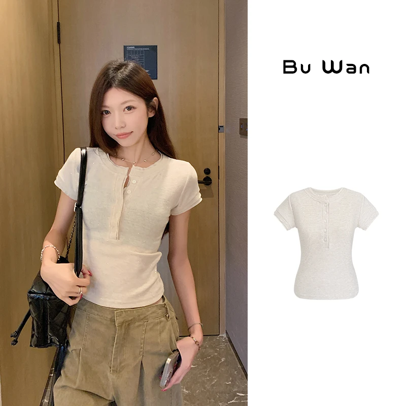 夏季设计感米毛针织短袖上衣女凉爽透气的修身T恤打底衫Y3746