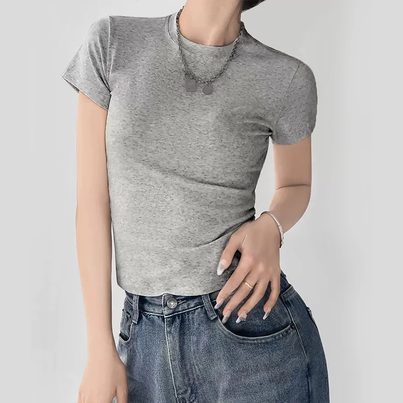2025夏季新款莱赛尔面料纯色圆领短T柔软亲肤修身显瘦百搭上衣