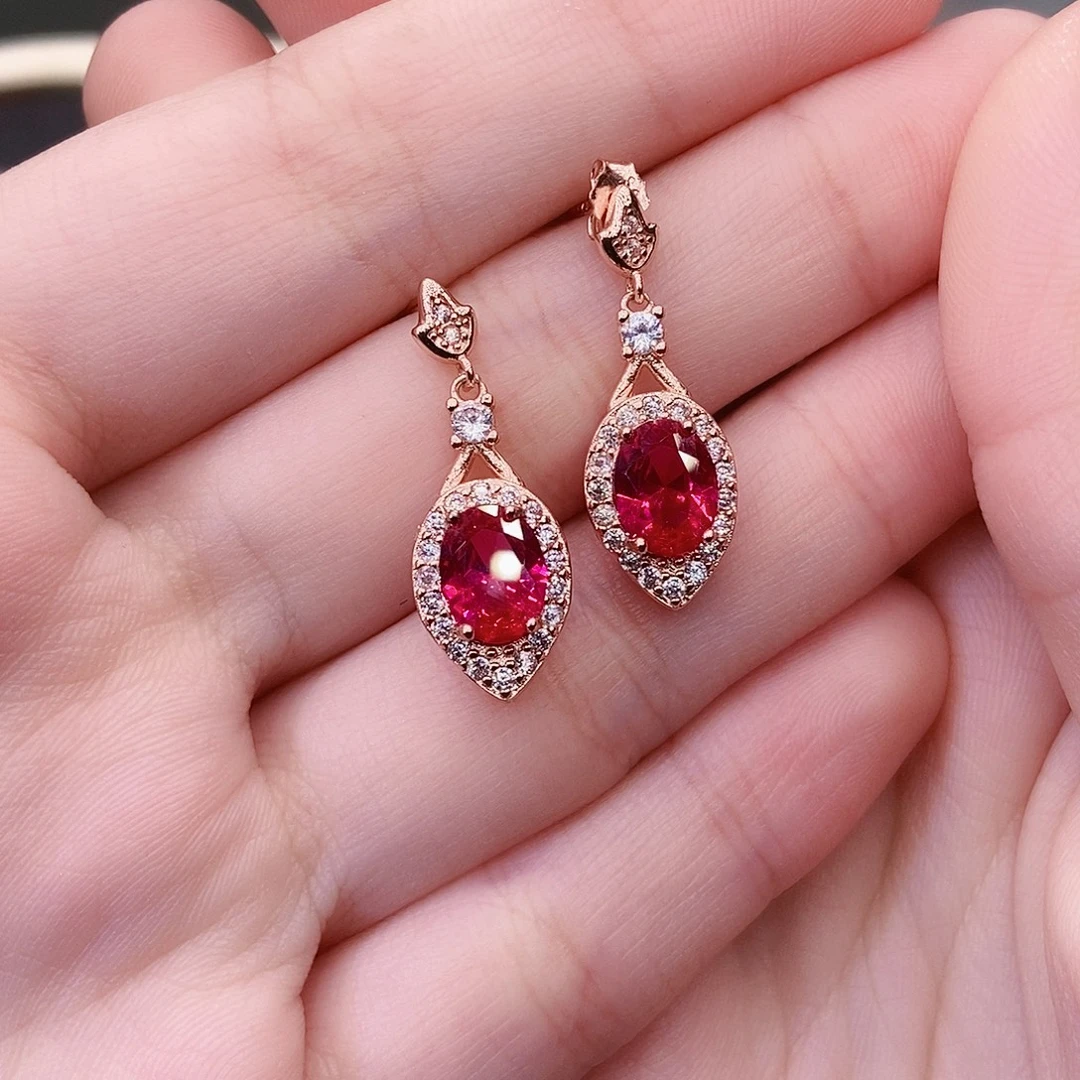 耳饰红宝石银S925镶嵌