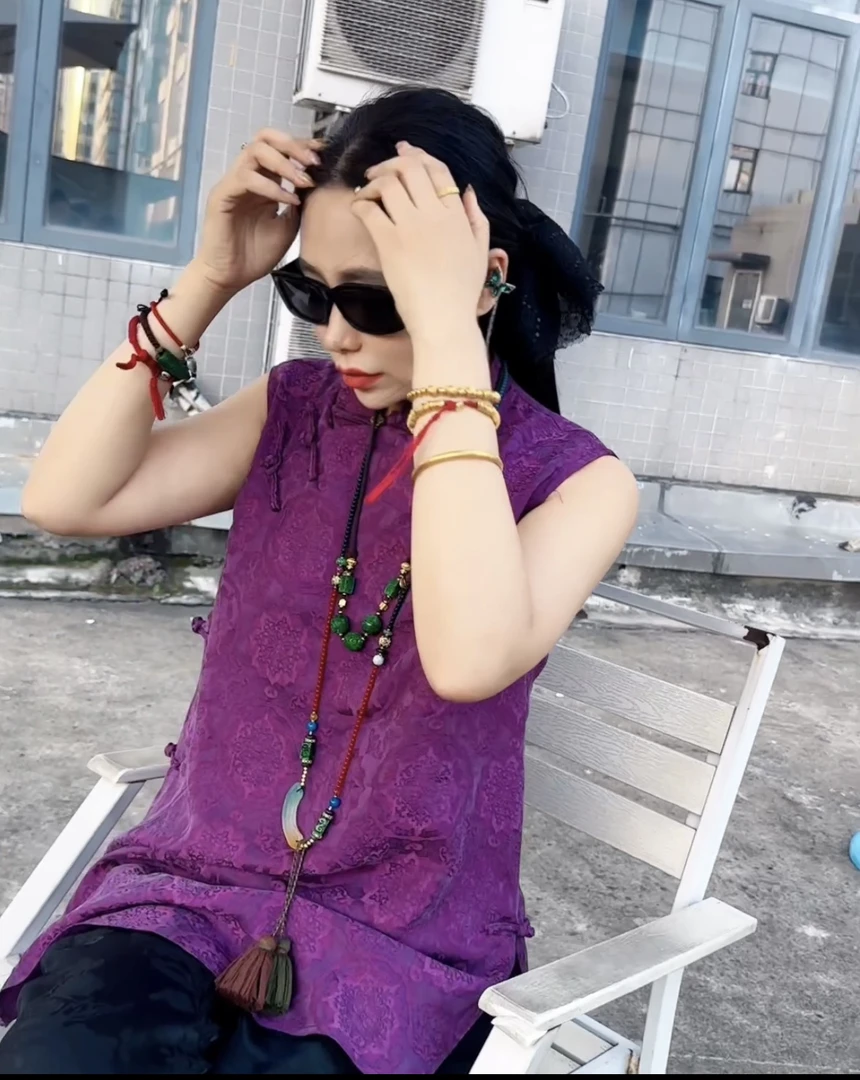 5223#《紫相花》重工国服提花新中式百搭宽松时尚