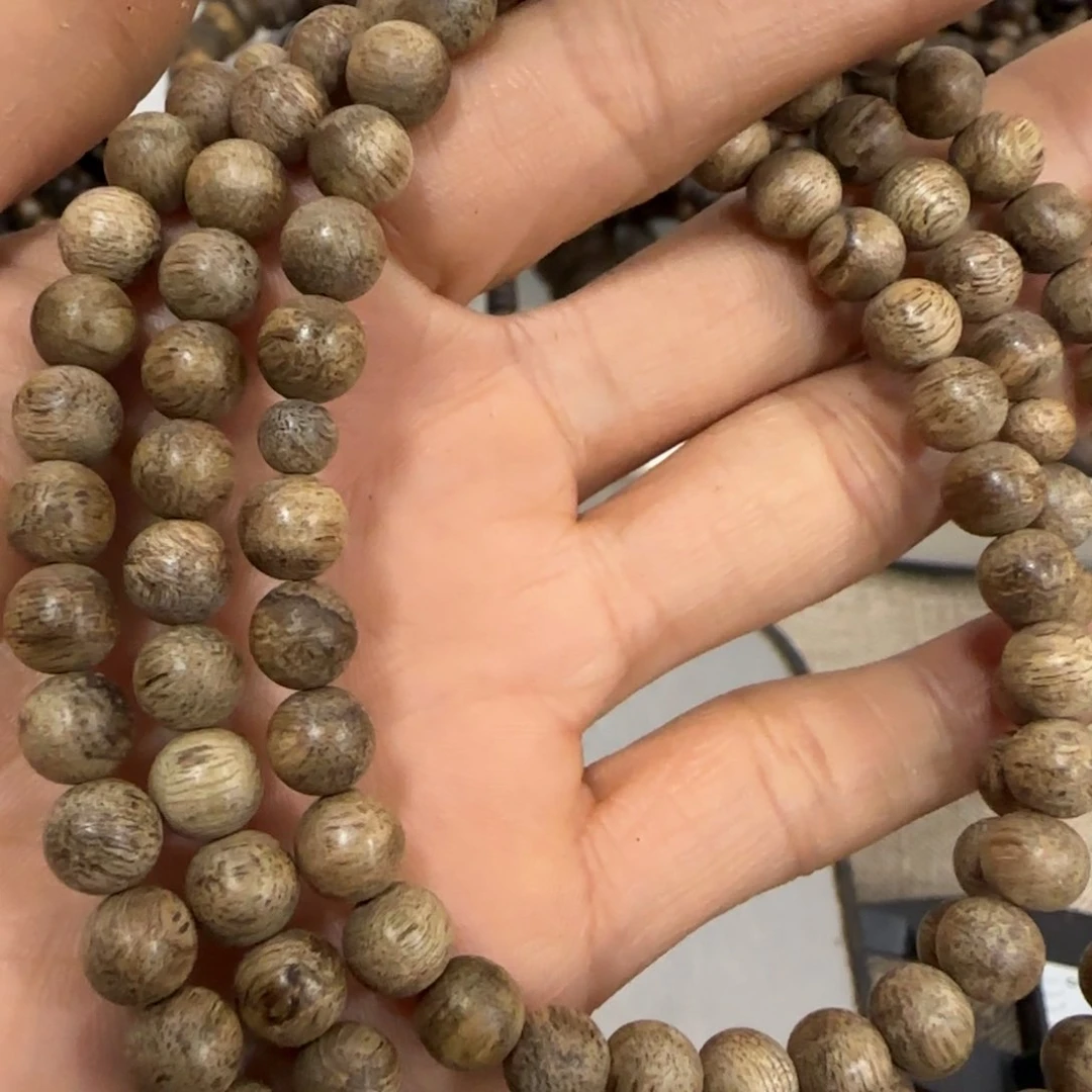 沉香木手串大*海南野沉香虫漏水格手串12.3