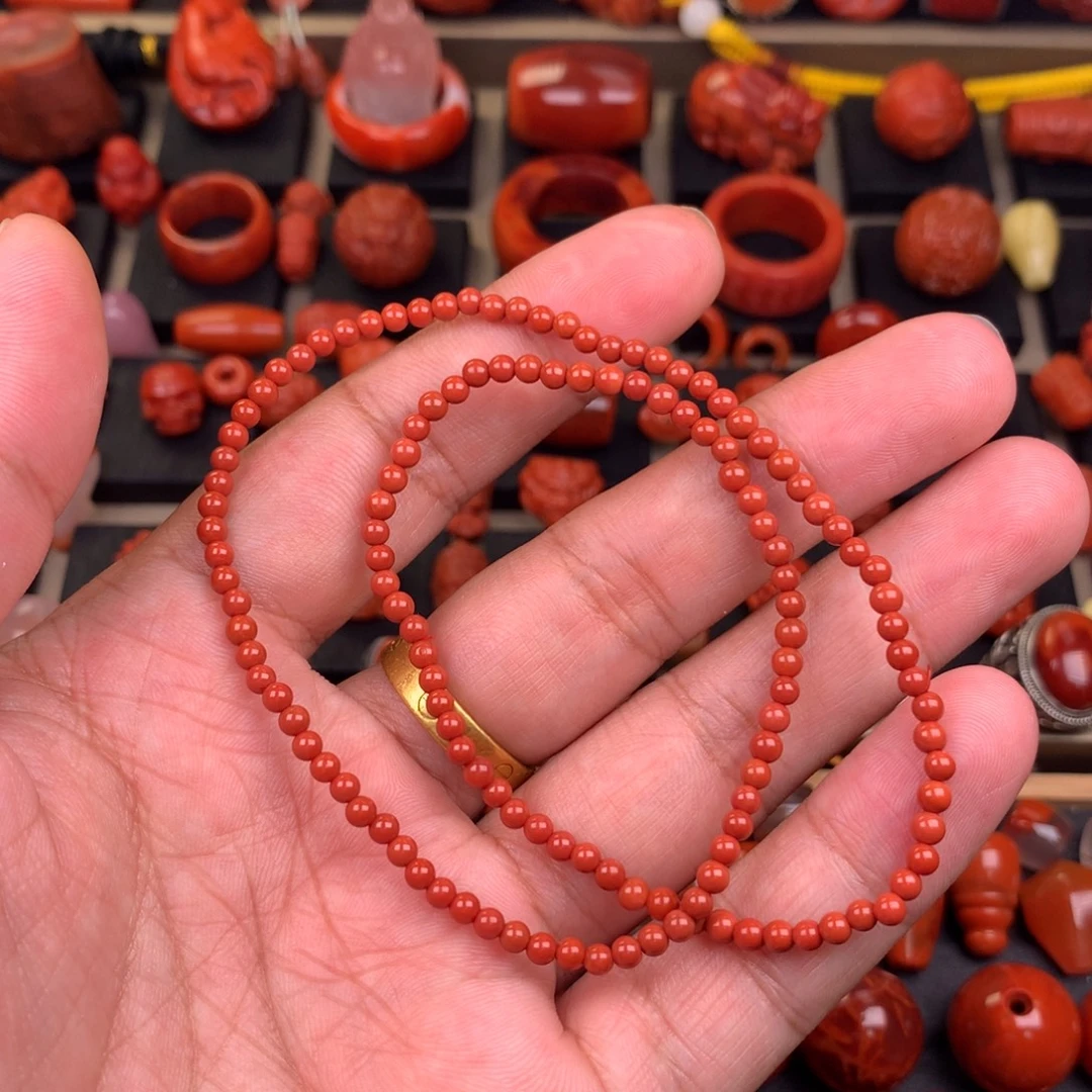 南红玛瑙未镶嵌双圈手链3+