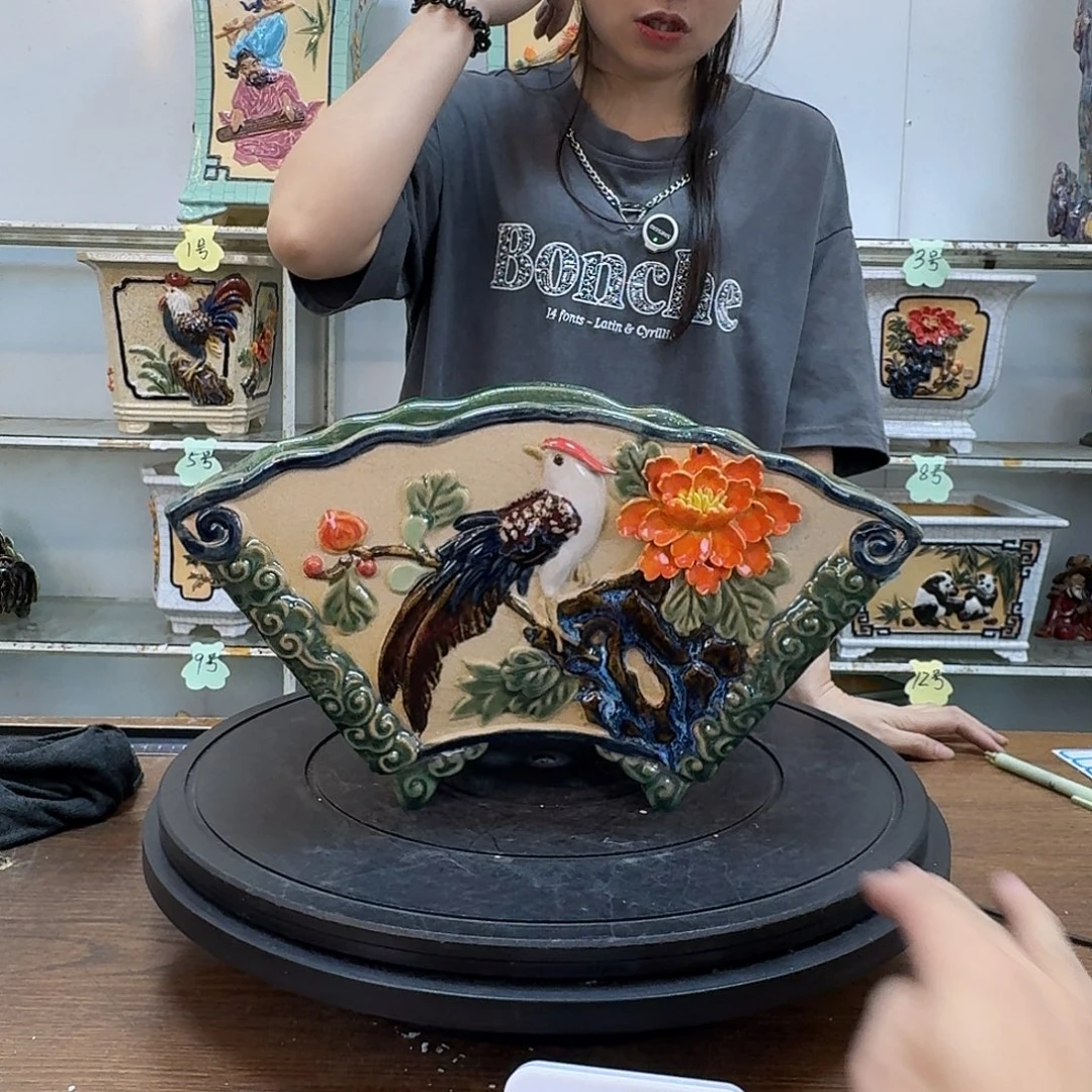 莲***笙完全开放石湾盆200陶泥花盆