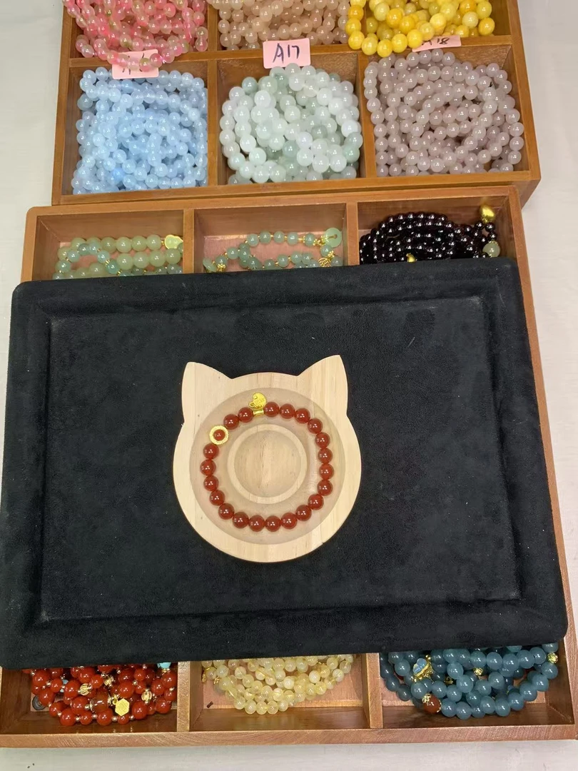 红玛瑙8mm原创设计圆珠玉石手串气质素圈-33