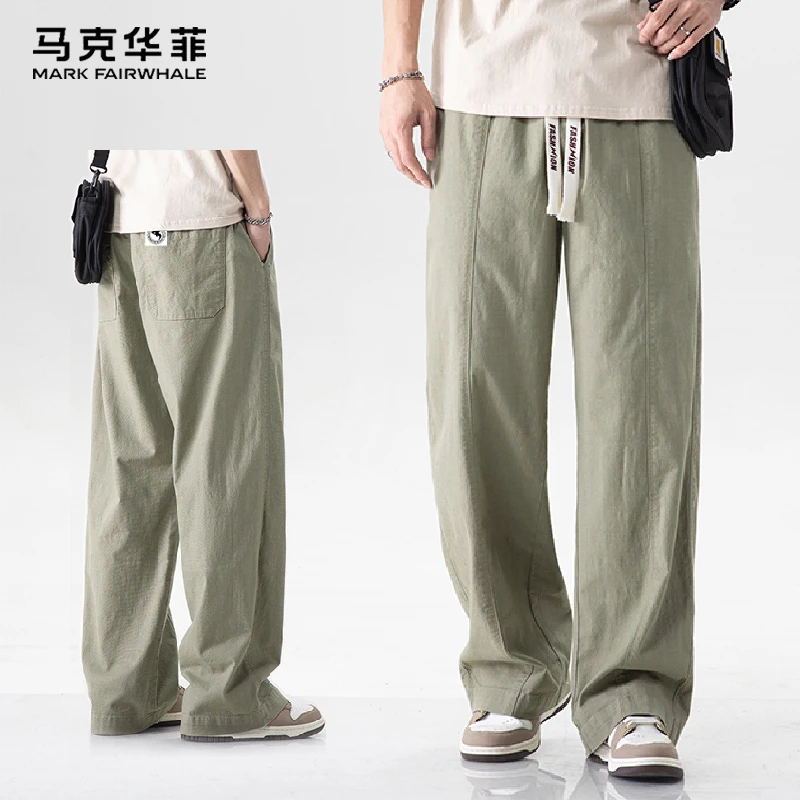 马克华菲夏季薄款男士休闲裤松紧腰抽绳直筒纯色百搭宽松运动长裤