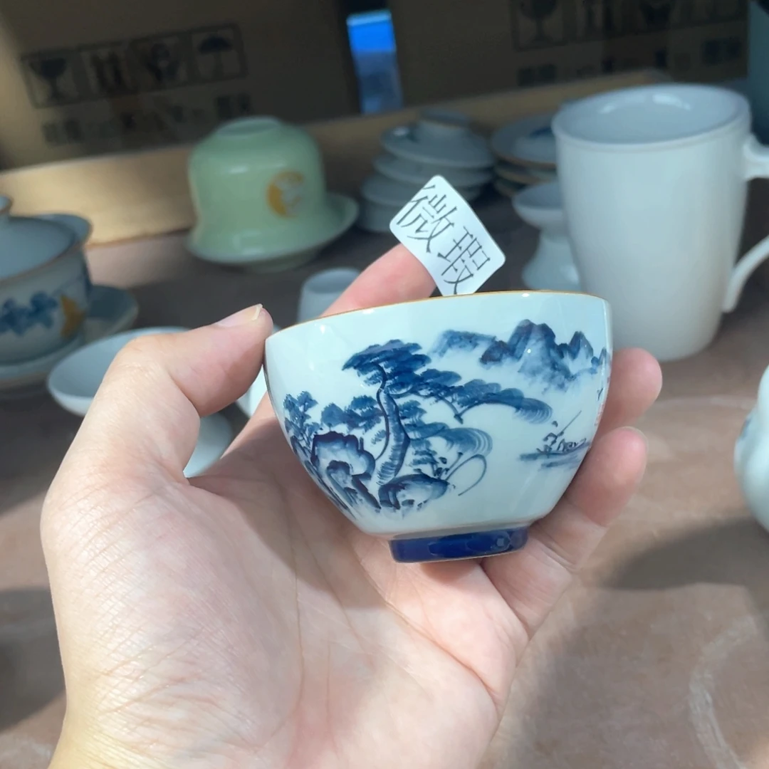 釉下手绘茶具微瑕
