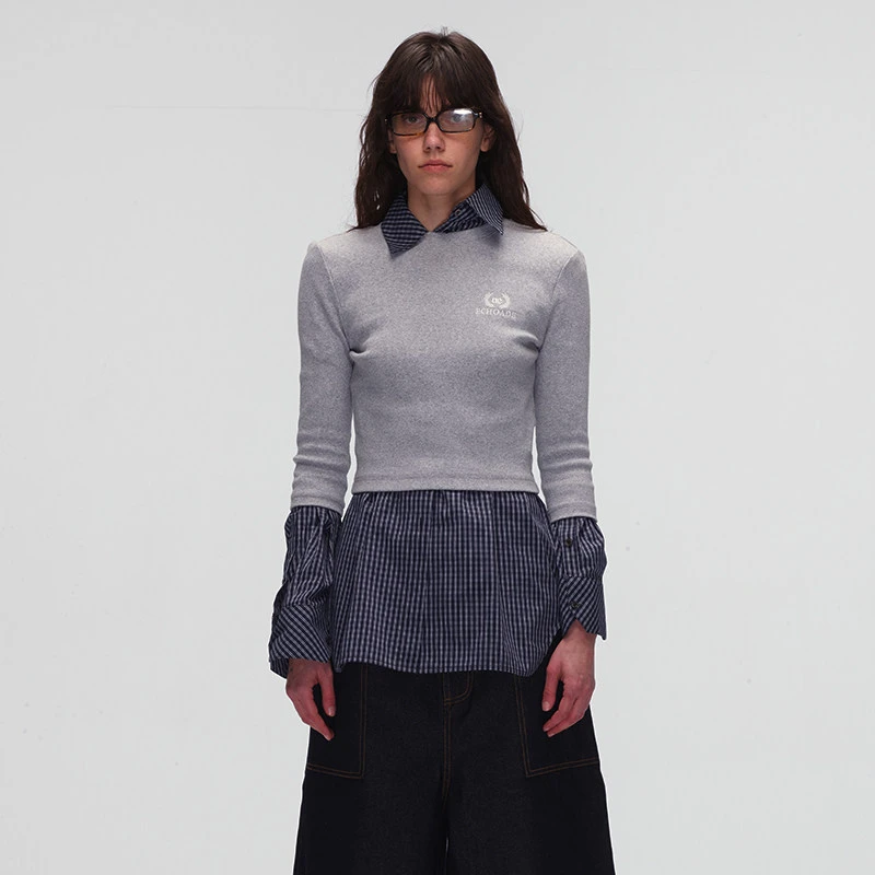 ECHOADE甄选柔软舒适 logo绣花时髦显瘦百搭弹力七分袖T恤打底衫