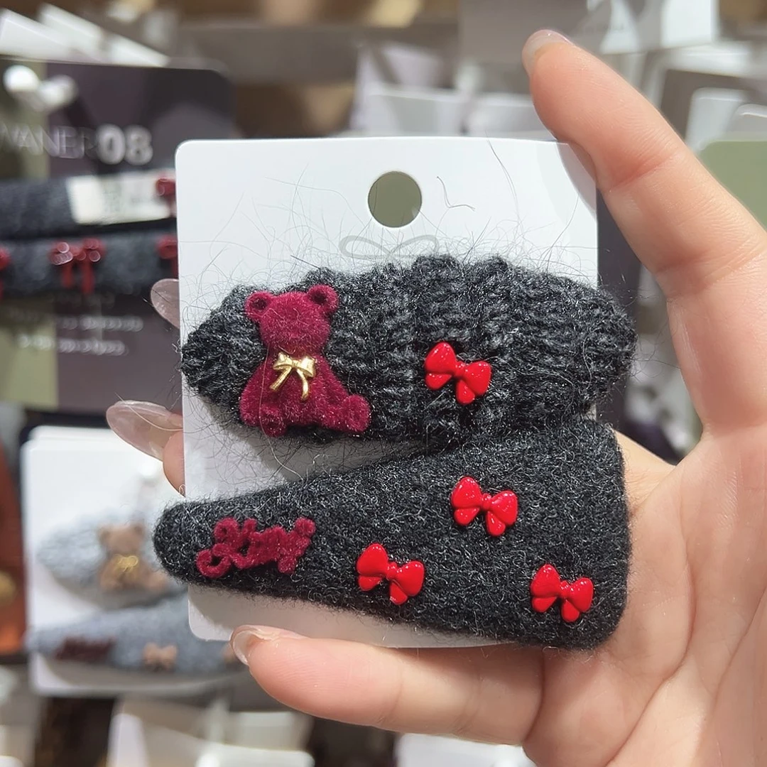 羽毛铁合金红色小熊深灰色掰掰夹