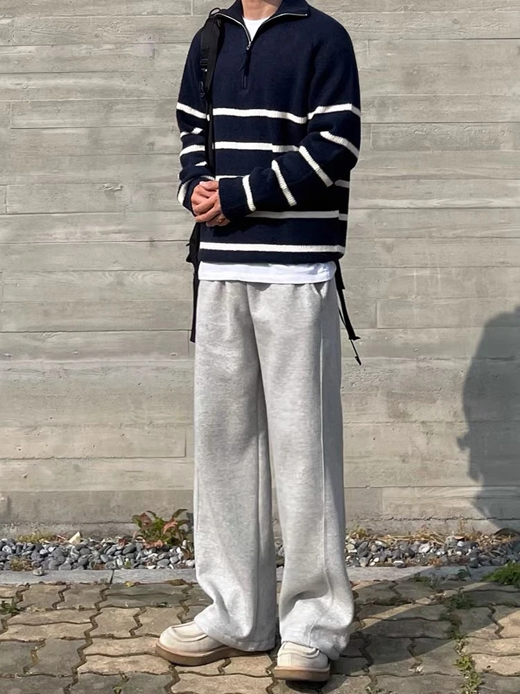 白灰色LULU男女卫裤秋冬加绒直筒休闲裤宽松阔腿裤修身显瘦运动裤