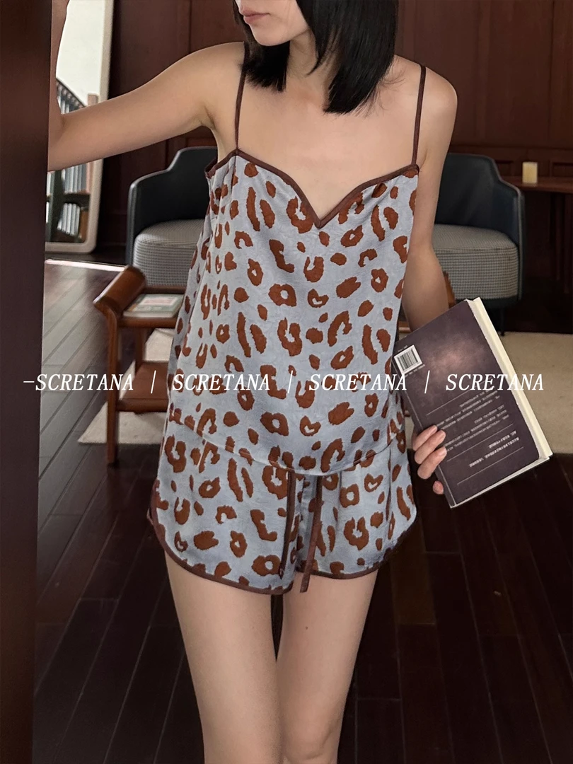 法式时尚豹纹性感纯欲风吊带睡裙睡衣女2025新款夏季家居服女冰丝