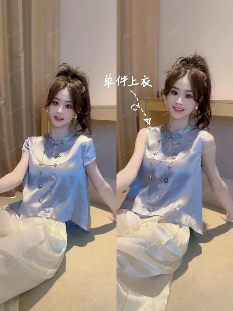 Ling【流光灰】夏季新中式国风女装高级感轻奢灰色薄款T恤