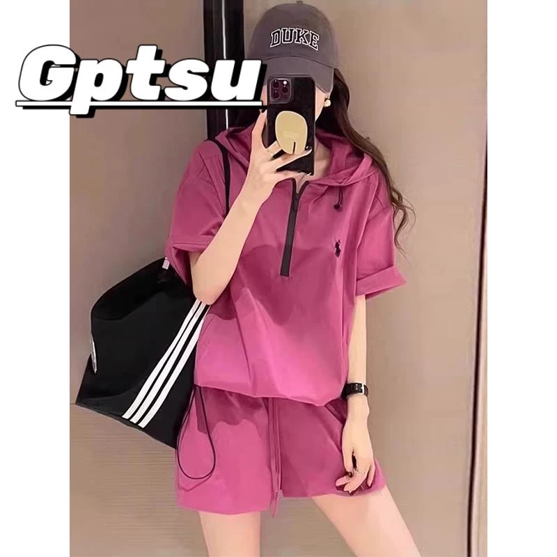 GPTSu时尚防晒运动套装女夏2025新款韩版气质跑步短裤休闲两件套