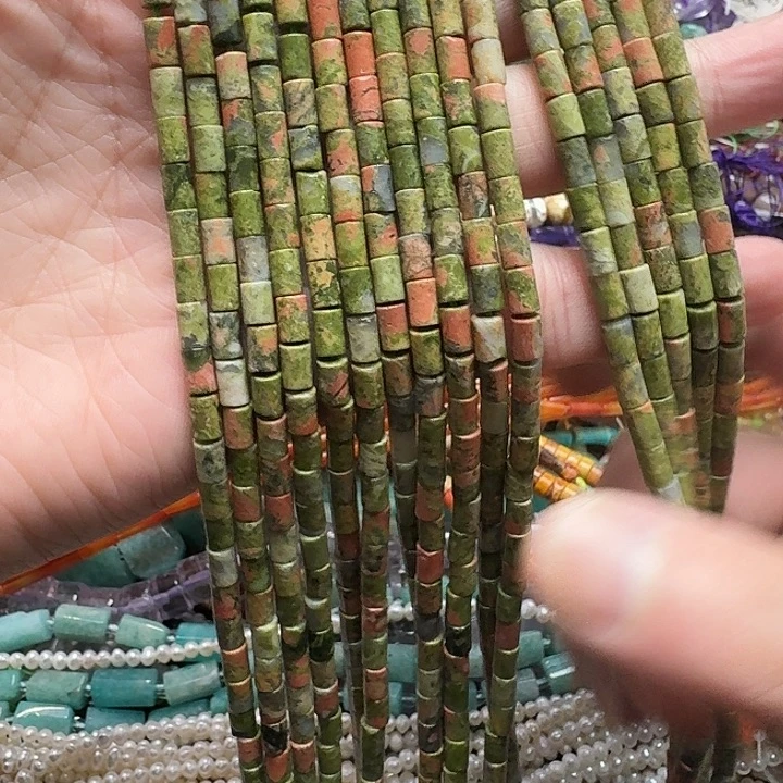 玛瑙/玉髓未镶嵌珠宝半成品一条4x6m花绿宝管珠