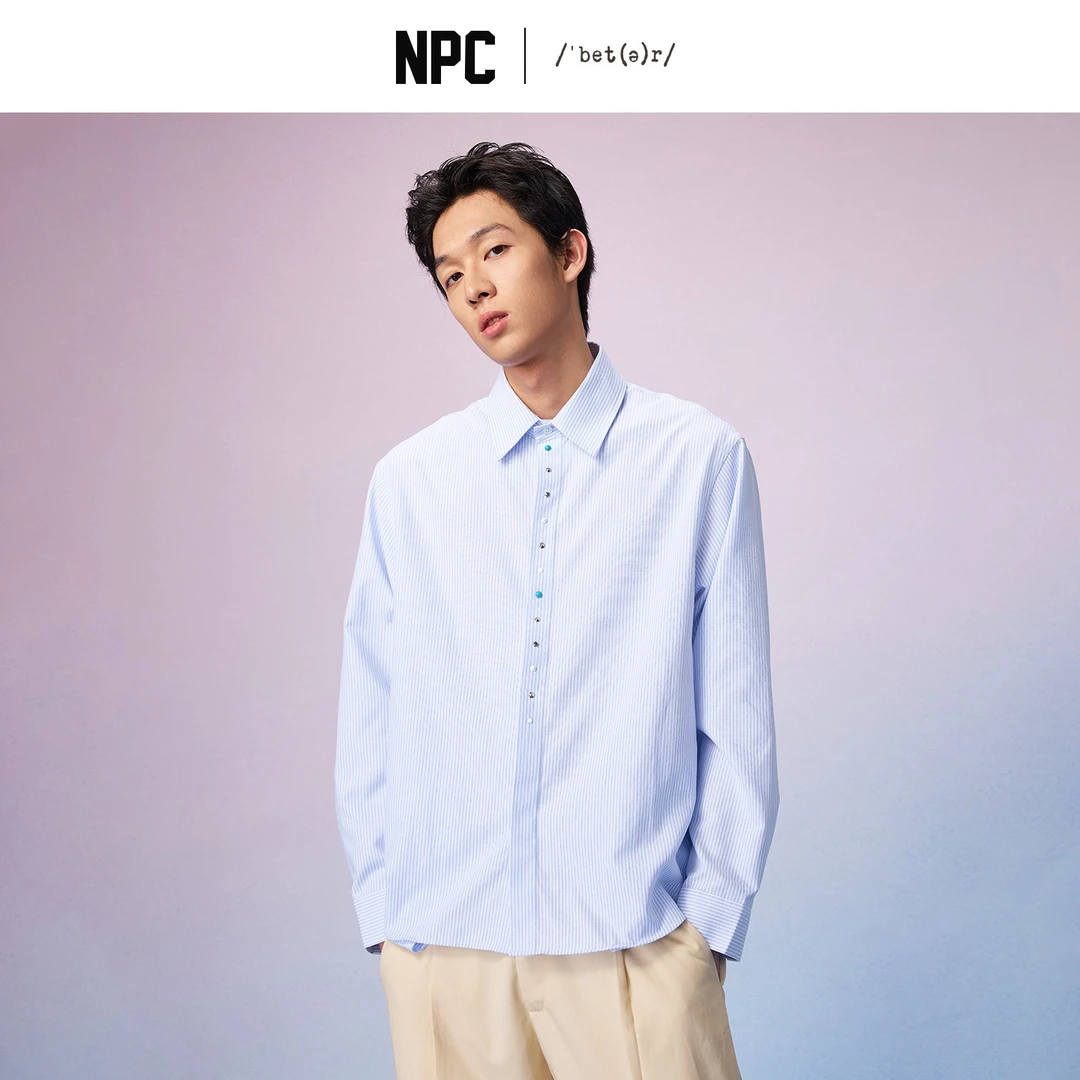 NPC潮牌复古仿【绿松石】纽扣条纹衬衫男秋季上新衬衫穿搭NP57SH30