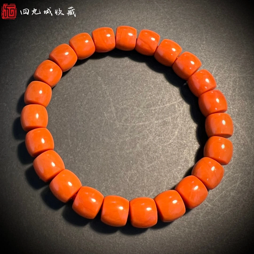 四九城收藏南红玛瑙9+柿子黄直切手串完美归圆男女同款