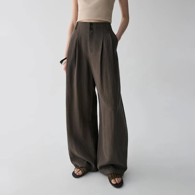 【INSIS FEMME】noundnound简约无腰头双褶弧形阔腿裤女25春夏新款