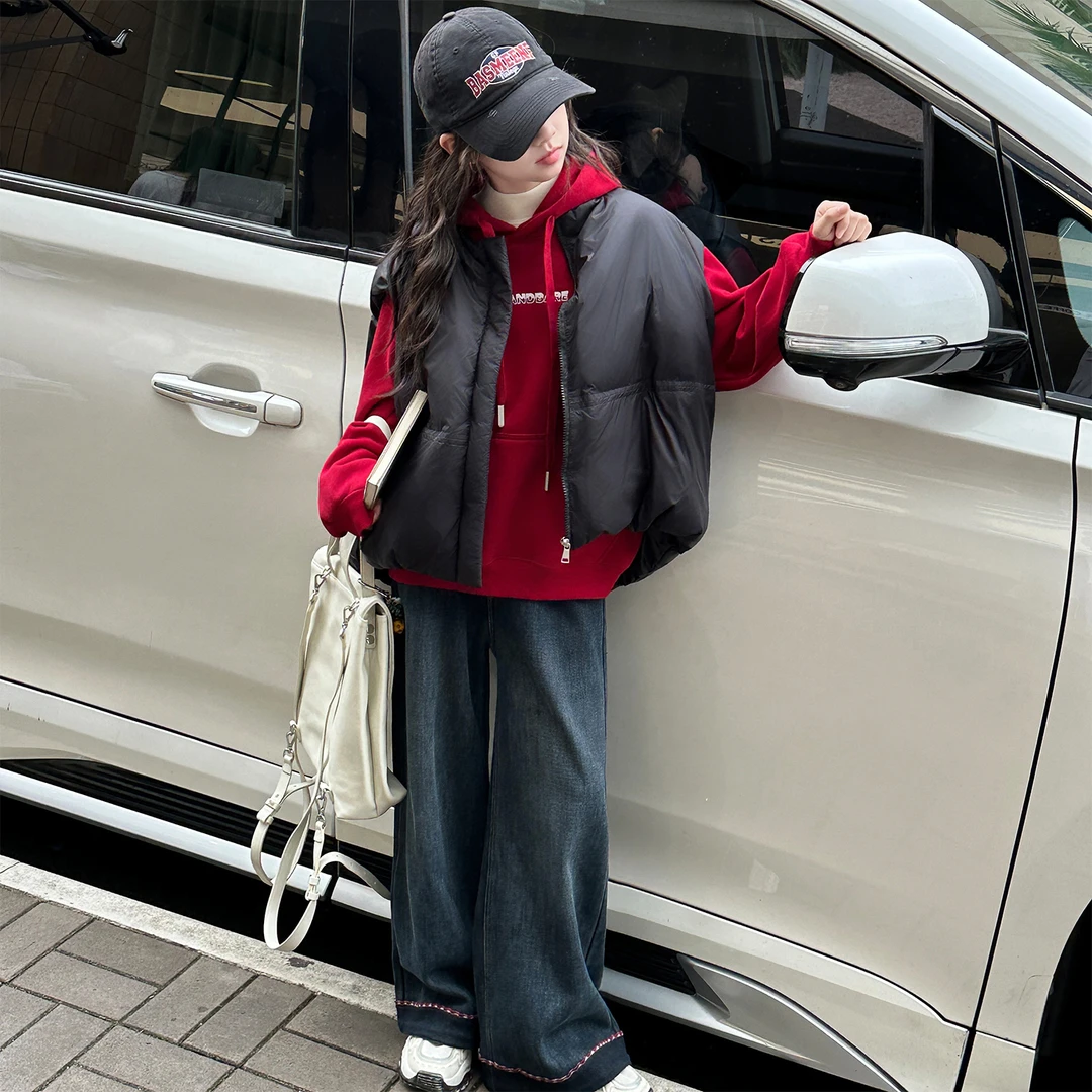 女童套装秋冬装2025新款女孩大童加厚马甲加绒卫衣儿童冬季三件套