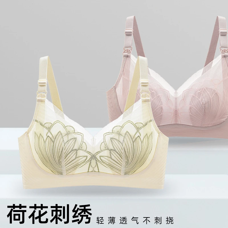 哺乳内衣薄款聚拢防下垂产后喂奶浦孕期专用大码大胸母乳孕妇文胸