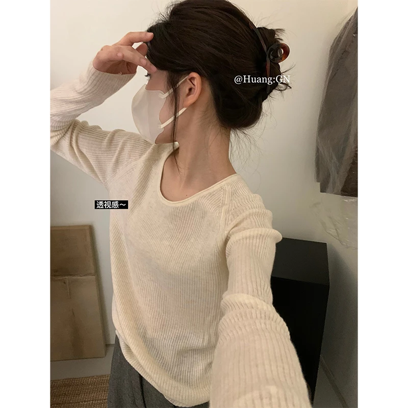 HUANG:GN韩版慵懒糯叽叽套头长袖针织衫