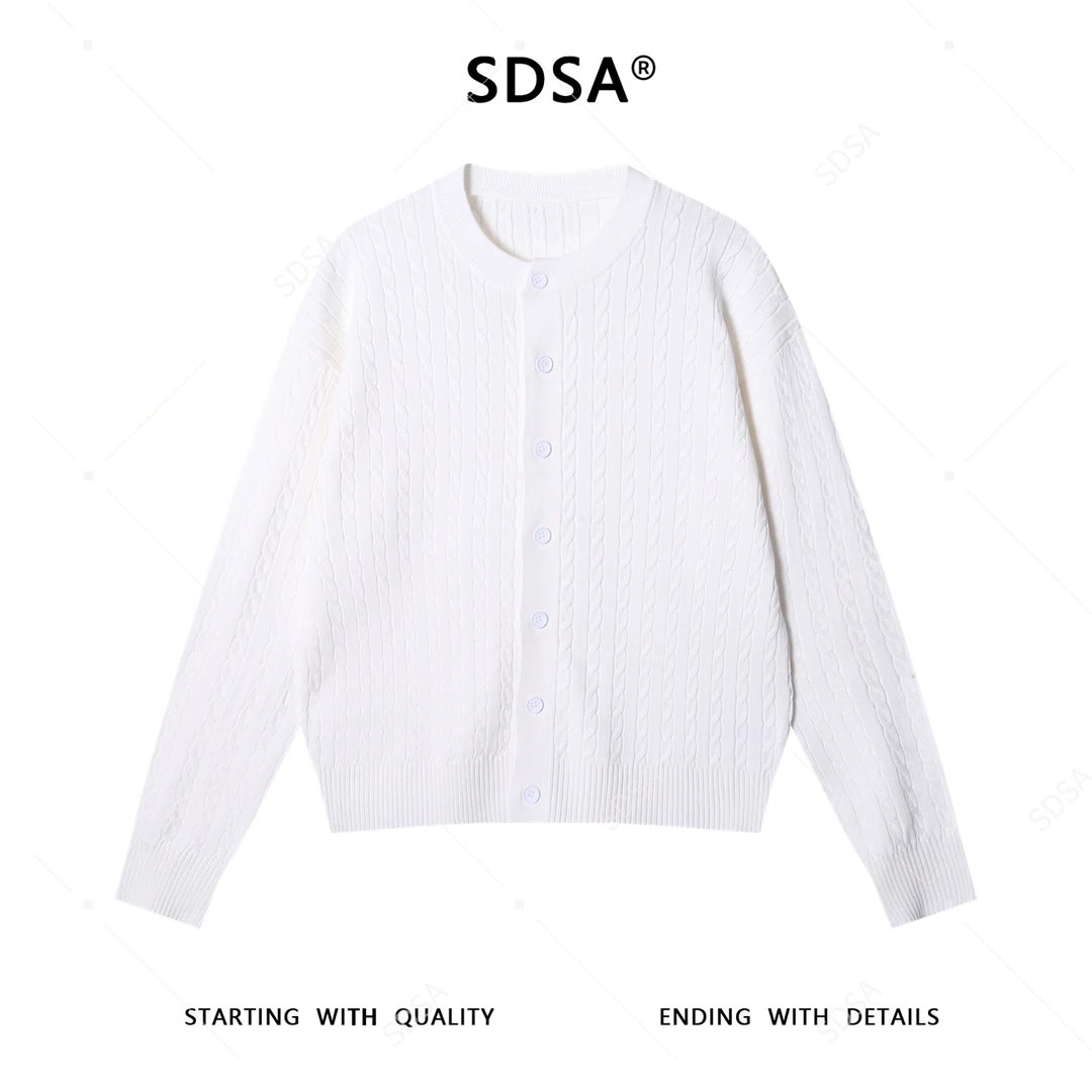 SDSA男士秋冬新款痞帅男装极简风短款纽花圆领针织衫百搭开衫毛衣